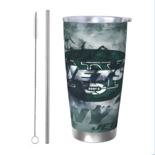 Thermosbecher aus Edelstahl 304 mit Jets-Footballteam-Motiv, inklusive Deckel und Strohhalm, 590 ml (20 oz) für Heiß- und Kaltgetränke, ideal als