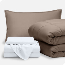 Set de pat Bare Home cu 5 piese - pat dublu, culoare taupe și alb