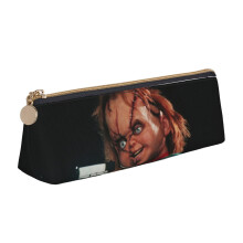 Estuche triangular para bolígrafos Bride Of Chucky, portalápices de cuero negro, estuche portátil con cremallera para bolígrafos, marcadores,