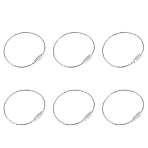 6Pcs Stainless Steel Screw Locking Wire Keychain Cable Key Rings Outdoor Accessory