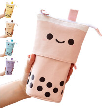 Niedliches Boba-Milchtee-Federmäppchen für Kinder, Schulmaterial, Aufbewahrungstasche aus Canvas, Kawaii-Make-up-Tasche, einziehbarer Stifthalter,