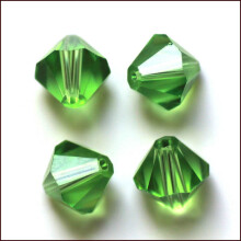 50 db-os utánzat osztrák kristálygyöngy, AAA minőségű, csiszolt bikonus, lime zöld, 6x6 mm, lyukméret: 0,7~0,9 mm