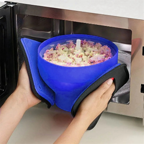Popcorn-Mikrowellen-Popcorn-Eimer aus Silikon, faltbar, mit Deckel, grün 2