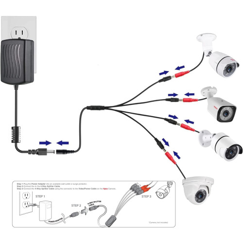 2Pack1to4Way DC Power Splitter Cable Barrel Plug5.5mm x2.1mm για κάμερες CCTV, λωρίδα φωτισμού DVR και άλλα 1