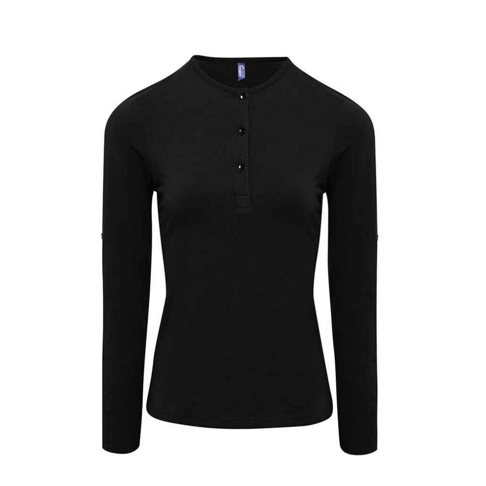 Premier Womens/Ladies Long John Plain Roll Sleeve T-Shirt (Black) - Size 10 UK - Image 2