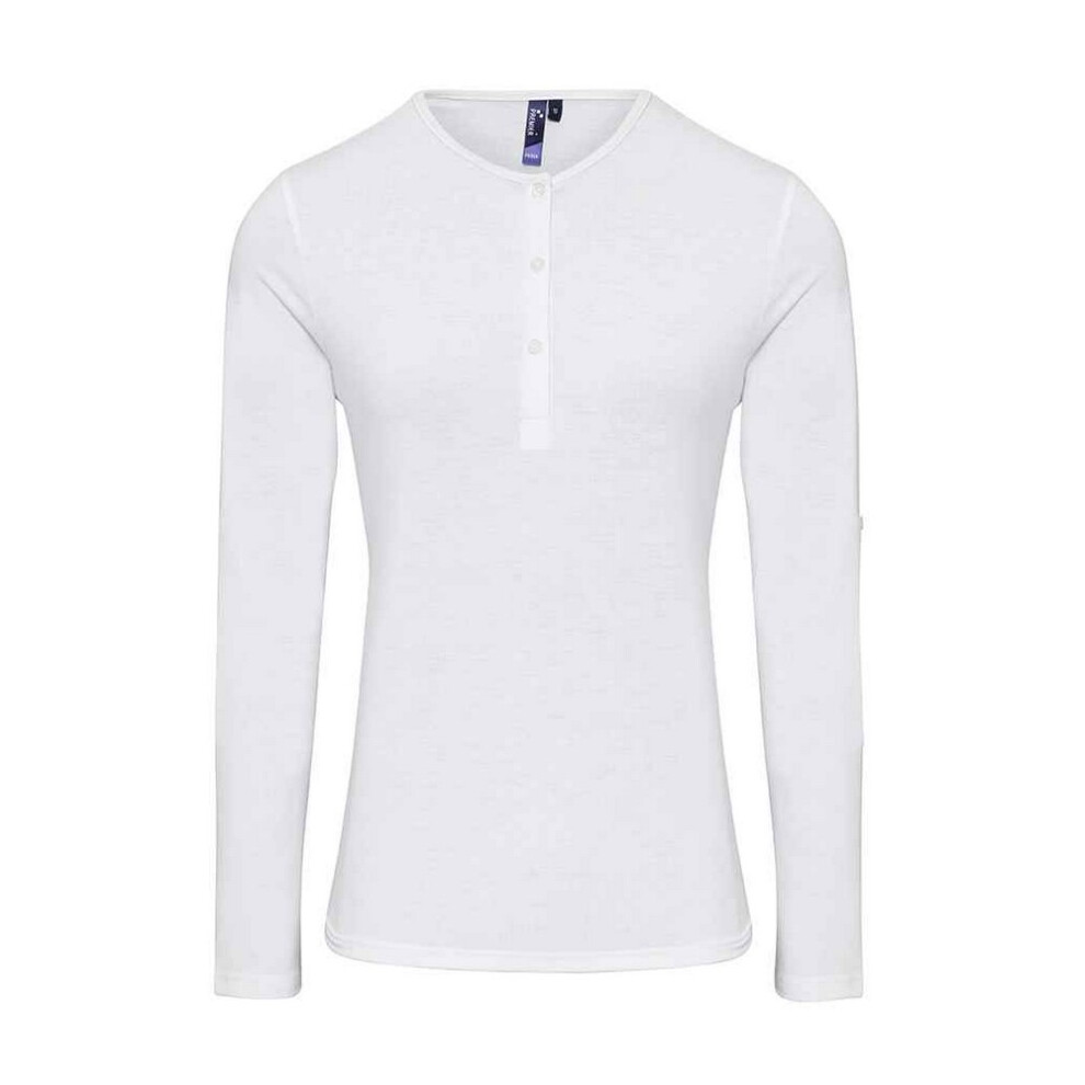 Premier Women's White Long John Plain Roll Sleeve T-Shirt In | Size: 12 - Image 2