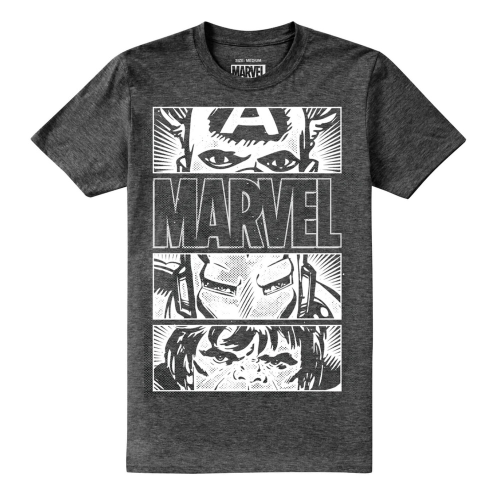 Marvel (M, Dark Heather) Mens Heroes Eyes Light T-Shirt