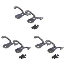 6 X Screw Hook Retro Metal Double Hook Metal Wall Mount Hanger Coat Antique Bronze for Hats
