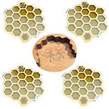 Coasters Set for Drinks with Holder, 4Pcs Honeycomb Shaped Drink Coasters, Mug Coaster for Cold/Hot Drinks