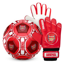 Arsenal FC Official Size 4 Football & Youths Goalkeeper Gloves Junior Set