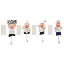 Pack of 8 Resin French Chef Figurine Wall Hooks Decorative Cook Wall Mount Rack Hook Hanger(Assorted Style)