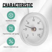 63Mm Rohr Clip- Ziffer Blatt Thermometer Temperatur Rund Platten Mess GeräT mit Feder,Bereich 0-120Celsius, Aluminium GehäUse, 5 Teiliges Set