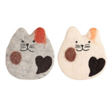 Handmade Felted Wool Cats Coasters for Desk and Table - Cute Kitten Cup Mat Cats Coaster Set for Hot and Cold Beverages