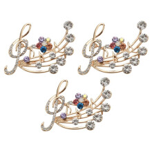 3X New Arrival Music Brooch Elegant Style with Rhinestones Treble Clef Pin Brooches for Ladies