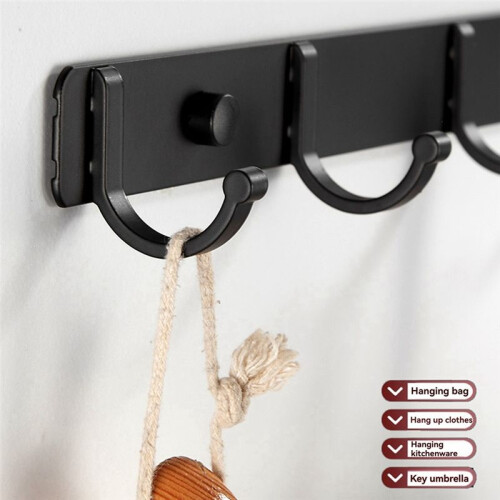 2pcs 8 Hook Kitchen Punch-Free Hook Nordic Black Space Aluminium Single Hook Simple Coat Hook Wall Hook. 8 Hooks 2