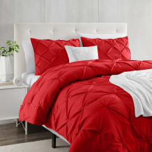(Double, Red) Imperial Rooms Pintuck Duvet Cover-3pc Microfiber Duvet Cover with Pillowcases
