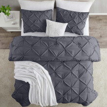 (King, Grey) Imperial Rooms Pintuck Duvet Cover-3pc Microfiber Duvet Cover with Pillowcases