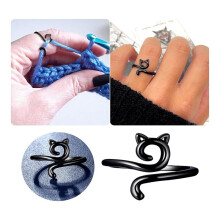 30PCS Crochet Ring for Finger Yarn Adjustable Knitting Loop Cat Ears Open Ring Metal Yarn Guide Finger Holder