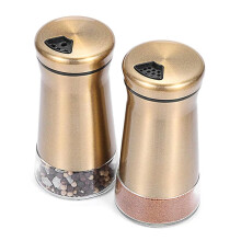 2PCS Stainless Steel Salt and Pepper Shakers Clear Bottom Bottle Container with Stainless Steel Top Copper Spice Jars