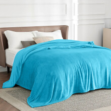 (Light Blue Fleece, Super King) Faux Fur Fleece Blanket Large Sofa Bed Warm Throw