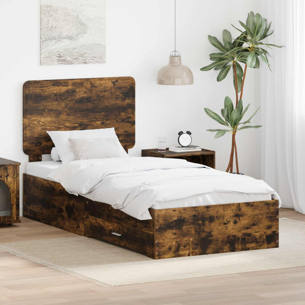 Vidaxl Bed Frame With Headboard Smoked Oak 90 X 190 Cm Engineered Wood