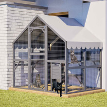 PawHaven Outdoor Wooden Cat Cage Enclosure Apex Roof Large Walk-In Cat Pet House