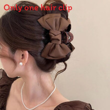 (Brown)Accessori capelli fiocco raso per donna con morsetto artiglio peluche ed elementi cuore