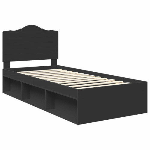 VidaXL vidaXL Bed Frame with Headboard Black 75 x 190 cm Solid Pine Wood 1