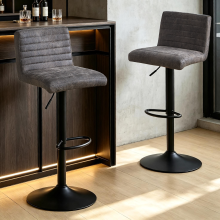 Set of 2 Swivel Bar Stools Faux Suede Grey