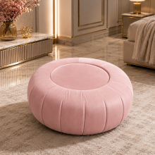 (Blue Velvet, Round Foot Stool ) Velvet 5 Seater Corner Sofa, Coffee Table, Footstool Upholstered Sofas For Living Room