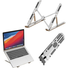 Silver Adjustable Laptop Stand, Aluminum Foldable Riser for 10-17.3" Laptops