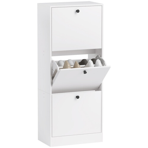 Meuble à chaussures avec 3 tiroirs rabattables, rangement ajustable, blanc