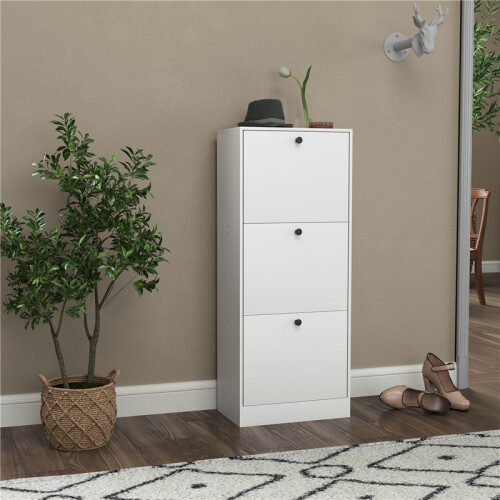 Meuble à chaussures avec 3 tiroirs rabattables, rangement ajustable, blanc 2