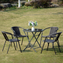 (4 x Black Rattan Chair Only) Garden Outdoor Patio Chairs Table with Parasol Hole