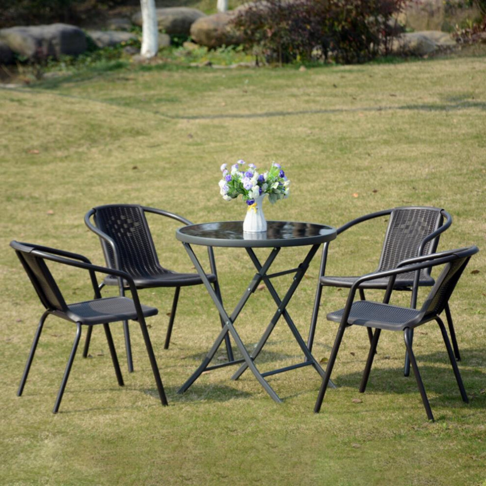 Living And Home (4 X Black Rattan Chair Only) Garden Outdoor Patio Chairs Table With Parasol Hole