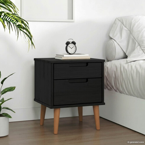 VidaXL vidaXL Bedside Cabinet Black 40 x 35 x 48 cm Solid Pine Wood