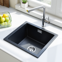 HOROW Black Granite Composite Kitchen Sink Single Bowl 45x40cm with Waste Kit