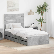 vidaXL Bed Frame with Drawer Concrete Grey 75 x 190 cm Engineer Wood