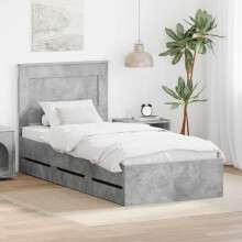 vidaXL Bed Frame with Drawer Concrete Grey 90 x 190 cm Engineer Wood