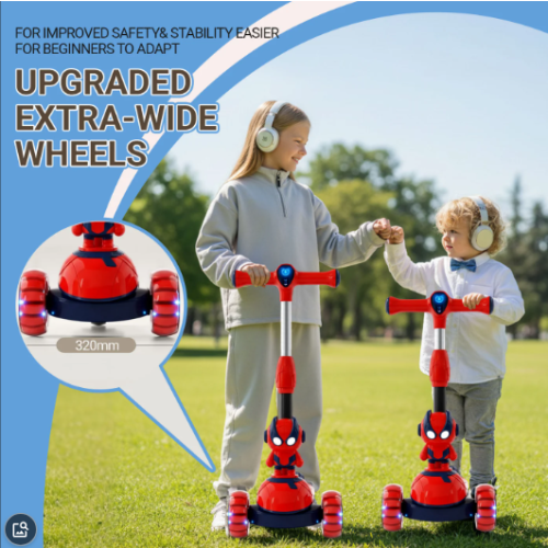 Kids 3 Wheel Scooter Adjustable LED Flash Wheels Ages 3-10 Lean Steer 2