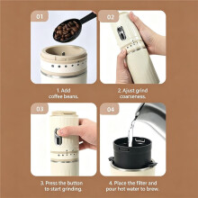 White Manual Electric Coffee Grinder, Timed Adjustable Coarse to Fine for Travel