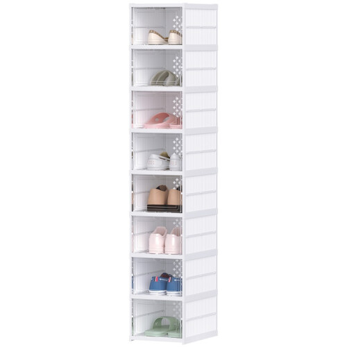 Meuble à chaussures pliable à 8 niveaux en plastique blanc ventilé 1