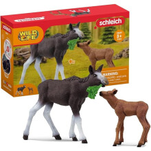 Schleich Wild Life Mother Moose and Calf Playset-North American Forest Animal Toys Playset with Realistic Natural Mother Moose and Baby Calf,Ages 3 +
