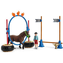 Schleich Farm World - 26Pc Pony Agility Race Playset - Kids Ages 3+ | 42482 | Farm Animal Figurine, Realistic Animal Toys, Barn Toy for Kids 3+