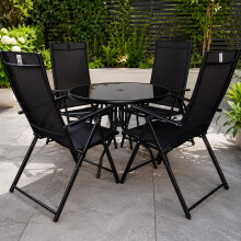 Outdoor 4 Person Round Glass Top Garden Patio Dining Table Chairs Set