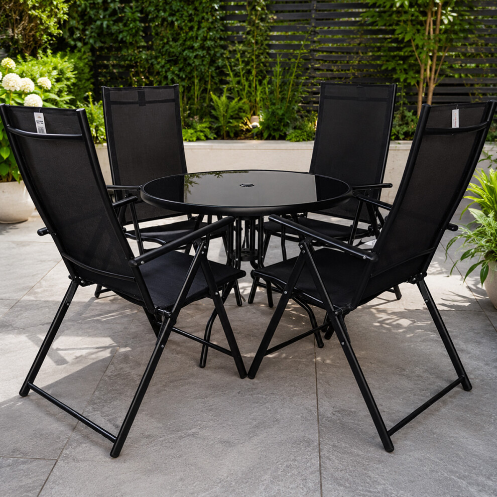 Samuel Alexander Outdoor 4 Person Round Glass Top Garden Patio Dining Table Chairs Set