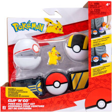 Pokémon Pikachu Clip N Go Belt Set - 2-Inch Pikachu Battle Figure with Premier Ball, Ultra Ball, and Electric-Type Themed Belt