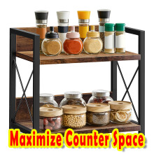 Spice Rack Organizer, 2-Tier Kitchen Counter Shelf Organiser Spice Rack Seasoning Rack Wooden Desk Storage Rack for Kitchen Dining Room