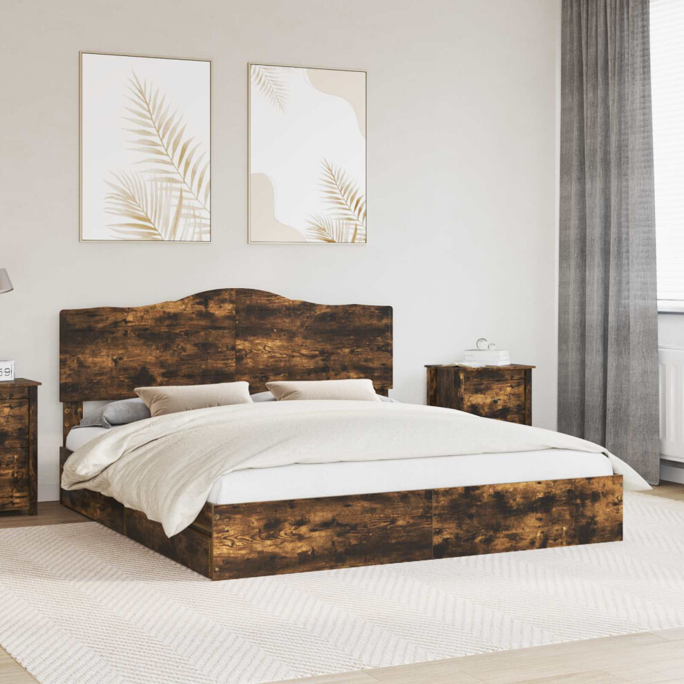 Vidaxl Storage Bed With Drawer Smoked Oak 180 X 200 Cm Engineered Wood