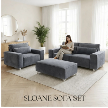 (2 Seater, Steel Velvet) SLOANE SOFA SET 3+2 PLUSH VELVET SUITE SETTEE COUCH 1,2,3 SEATER CORNER LOVESEAT LONGUE